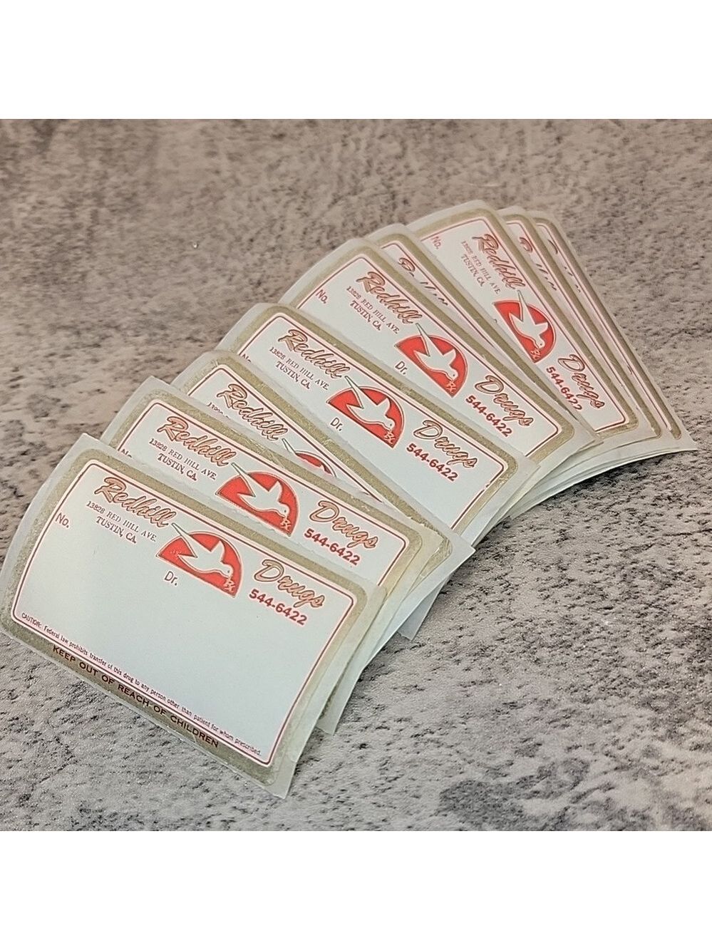 Vintage Rx prescription labels Unused pharmacy labels ephemera Redhill Drugs